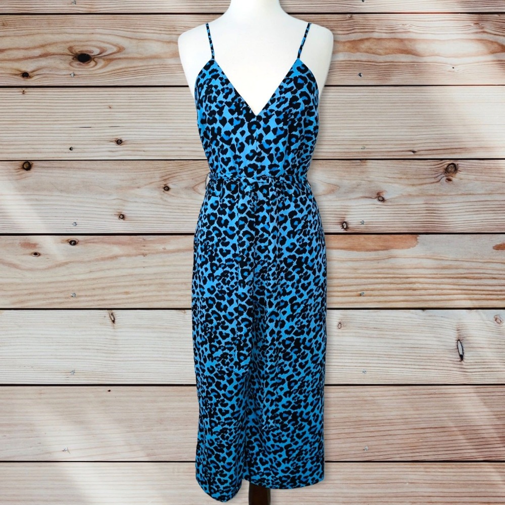 W2 Banana Republic Leopard Purple romper jumpsuit wide leg size 4 women' belted